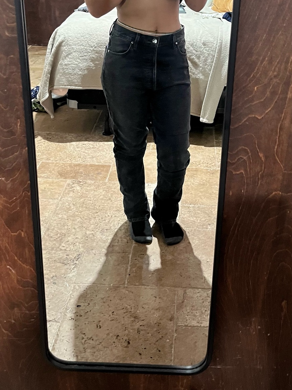 Goldsign Washed Black High Rise Straight Leg Button Fly Jeans